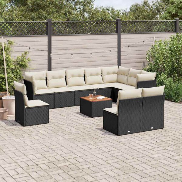 vidaXL Set Divani da Giardino 11 pz con Cuscini in Polyrattan Nero
