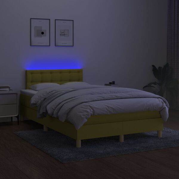 vidaXL Letto a Molle con Materasso e LED Verde 120x200cm in Tessuto