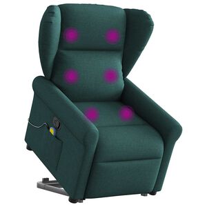 vidaXL Poltrona Alzapersona Massaggiante Verde Scuro in Tessuto