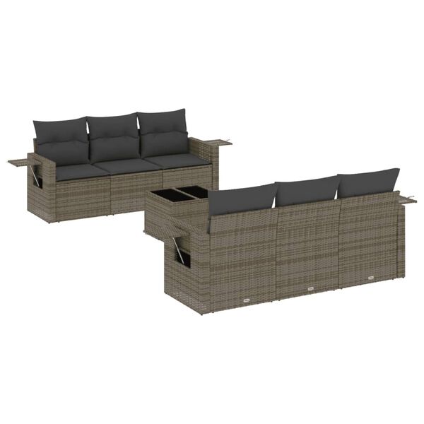 vidaXL Set Divani da Giardino 7 pz con Cuscini Grigio in Polyrattan