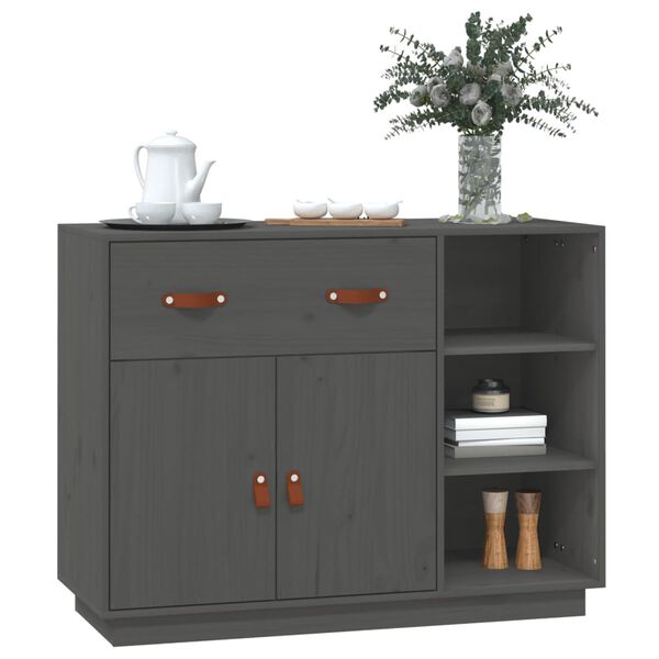 vidaXL Credenza Grigia 98,5x40x75 cm in Legno Massello di Pino