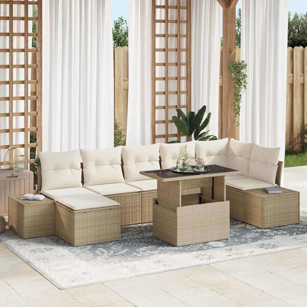 vidaXL Set Divano da Giardino con cuscino 8 pcs beige e panna