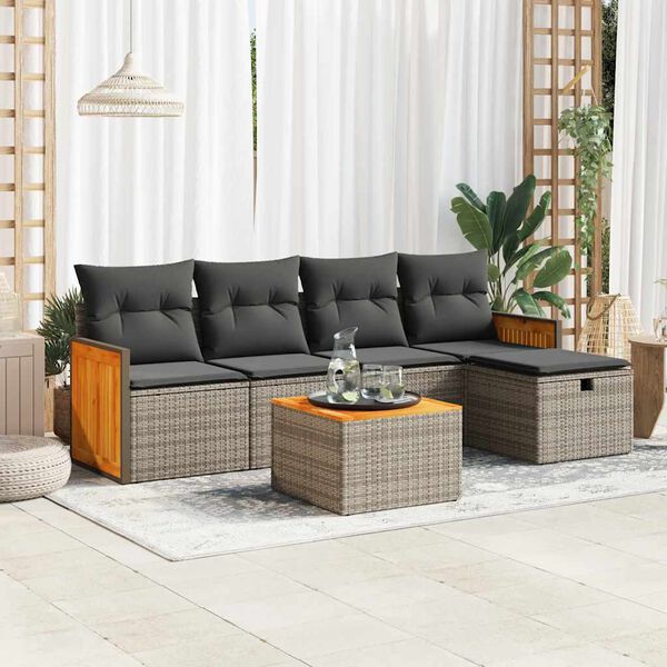 vidaXL Set Divano da Giardino 6 pz con Cuscini Grigio in Polyrattan