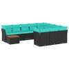 vidaXL Set Divani da Giardino 11 pz con Cuscini in Polyrattan Nero