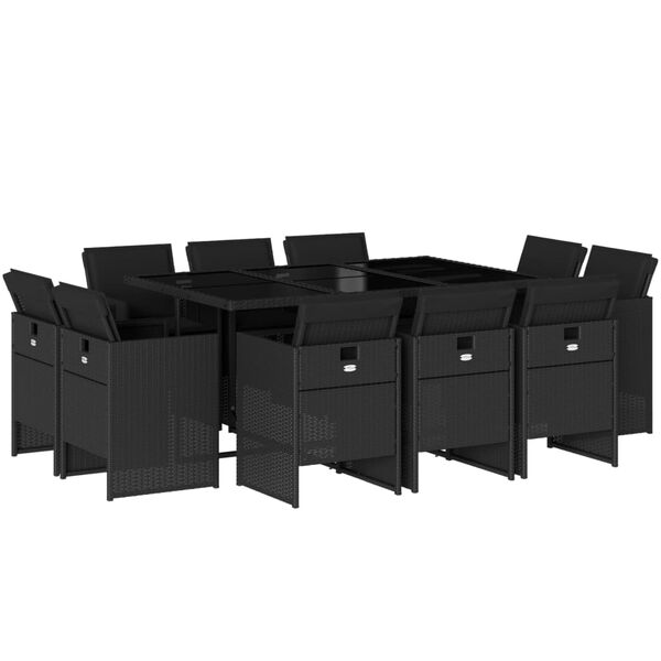 vidaXL Set da Pranzo da Giardino 11 pz con Cuscini in Polyrattan Nero