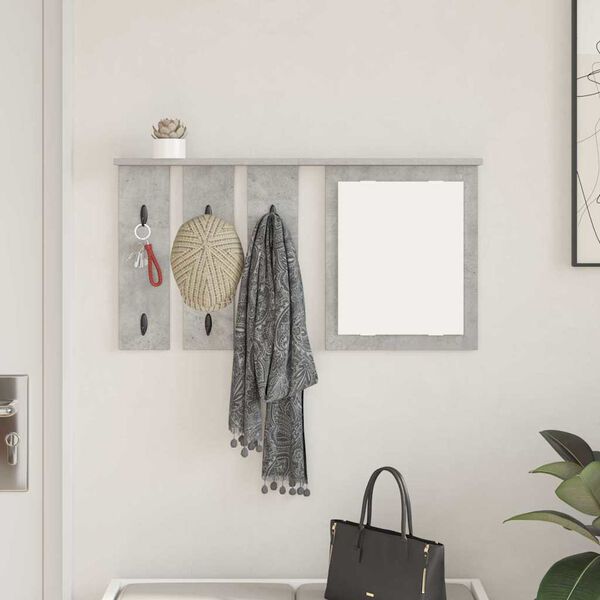 vidaXL Appendiabiti a muro con specchio Grigio cemento 85 x 10 x 45 cm