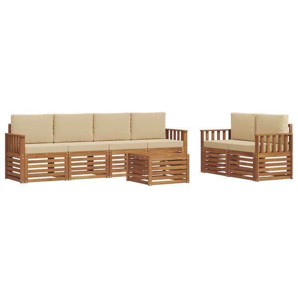 vidaXL Set divani 7 pcs Naturale e Beige Legno di Acacia Massello