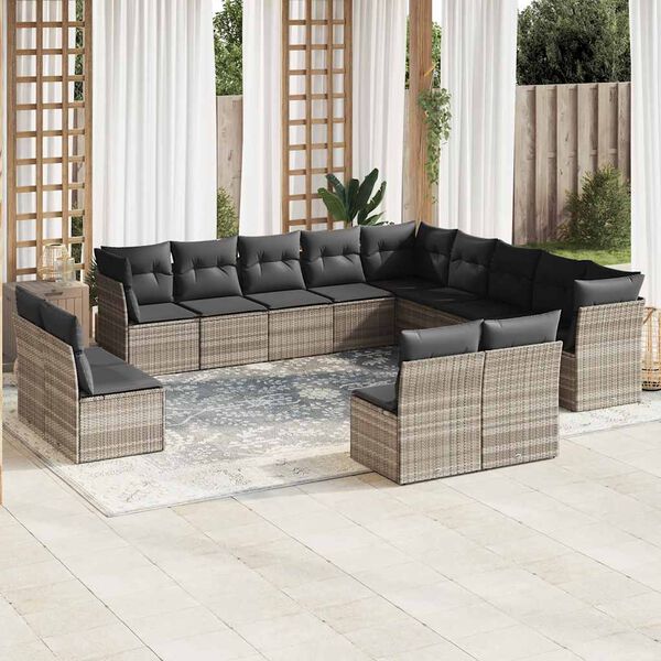 vidaXL Set Divani Giardino 13 pz con Cuscini Grigio Chiaro Polyrattan