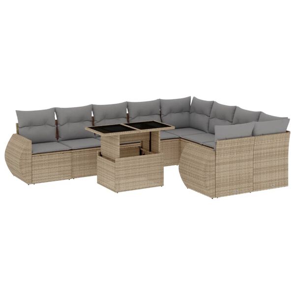 vidaXL Set Divano da Giardino 10 pz con Cuscini Beige in Polyrattan