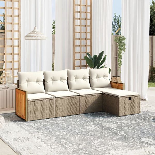 vidaXL Set Divano da Giardino 5 pz con Cuscini Beige in Polyrattan