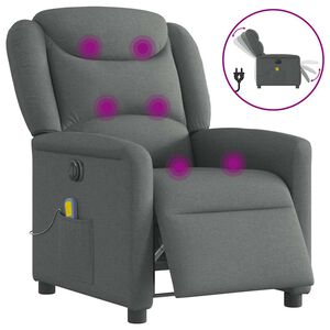 vidaXL Poltrona Reclinabile Massaggio Elettrica Grigio Scuro Tessuto