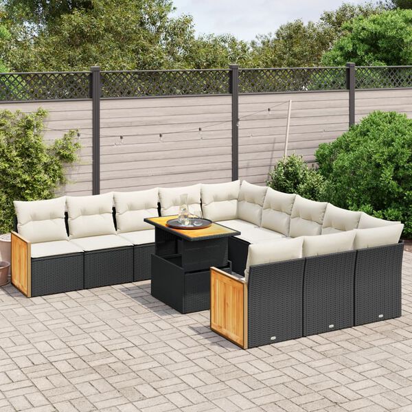 vidaXL Set Divani da Giardino 11 pz con Cuscini in Polyrattan Nero