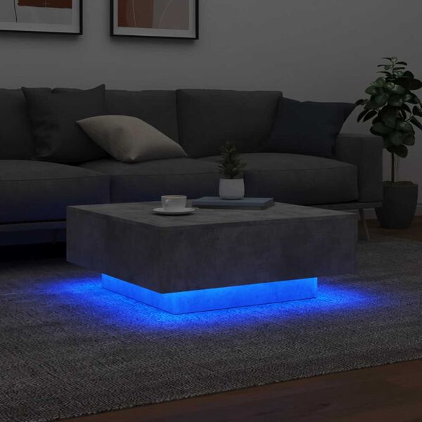 vidaXL Tavolino da Soggiorno con Luci LED Grigio Cemento 80x80x31 cm