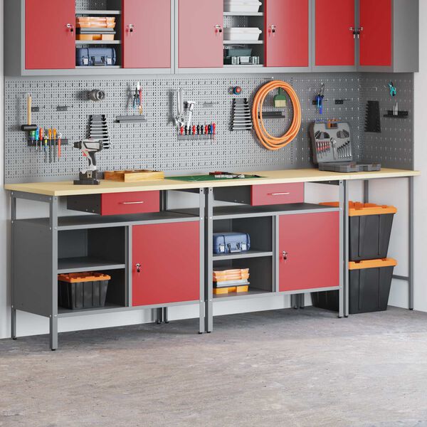 vidaXL Set banco da lavoro con cassetto con blocco 3 pcs Nero e Grigio