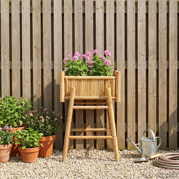 vidaXL Vaso da Giardino con Supporto Naturale 50 x 38 x 74 cm Bamb&ugrave;