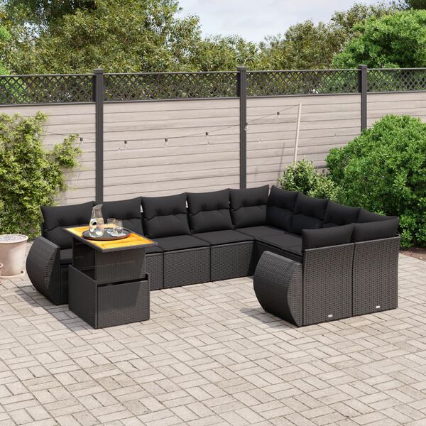 vidaXL Set Divani da Giardino 10pz con Cuscini in Polyrattan Nero
