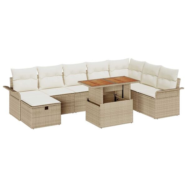 vidaXL Set Divano da Giardino con cuscino 9 pcs Beige polyrattan