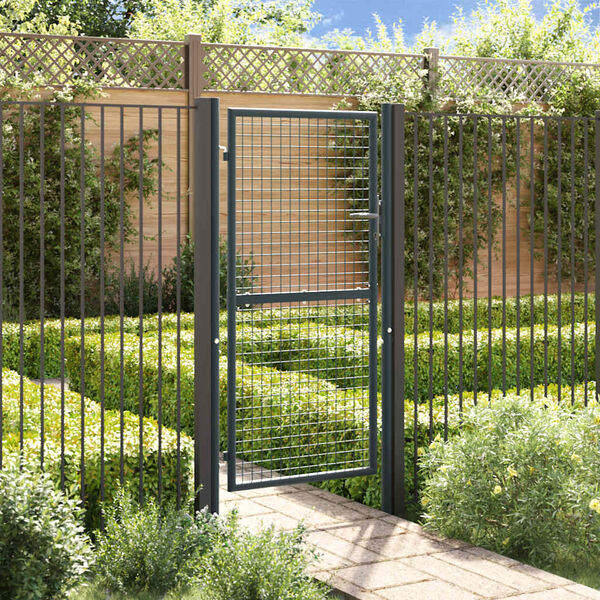 vidaXL Cancello da Giardino in Rete di Acciaio Zincato 100x175 cm Grigio