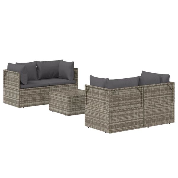 vidaXL Set Divani da Giardino 5 pz con Cuscini in Polyrattan Grigio