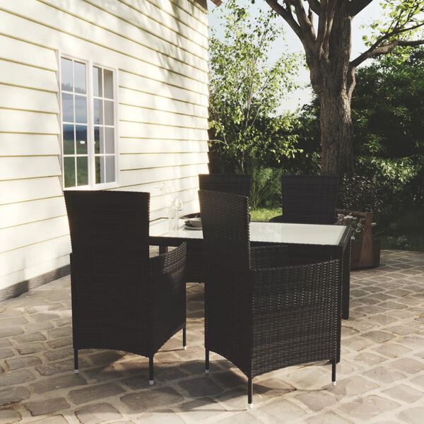 vidaXL Set da Pranzo da Giardino 5 pz con Cuscini in Polyrattan Nero