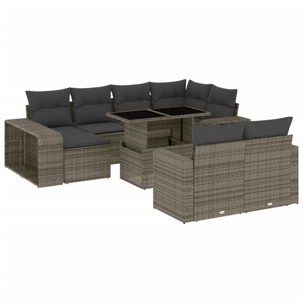vidaXL Set Divani da Giardino 11 pz con Cuscini in Polyrattan Grigio