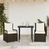 vidaXL Set da Pranzo da Giardino 3pz con Cuscini in Polyrattan Marrone