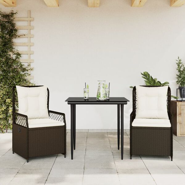 vidaXL Set da Pranzo da Giardino 3pz con Cuscini in Polyrattan Marrone