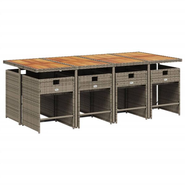 vidaXL Set da Pranzo da Giardino 9 pz con Cuscini in Polyrattan Grigio