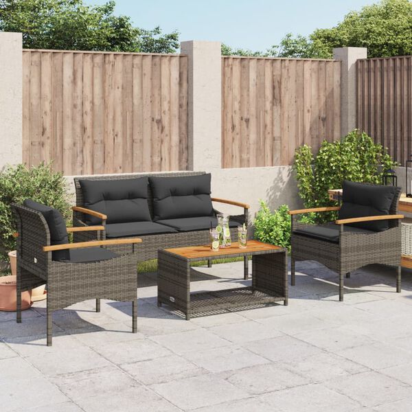 vidaXL Set Divani da Giardino 4 pz con Cuscini in Polyrattan Grigio