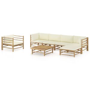 vidaXL Set Divani da Giardino 7 pz con Cuscini Bianco Crema in Bamb&ugrave;
