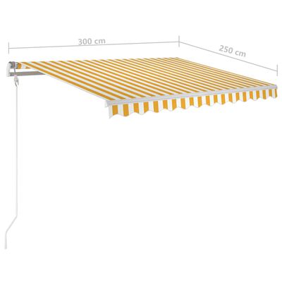 vidaXL Tenda da Sole Retrattile Manuale con LED 3x2,5m Gialla Bianca