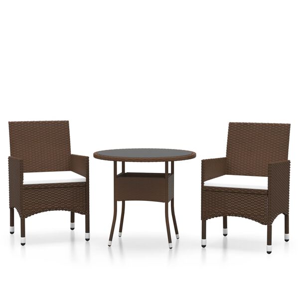 vidaXL Set Bistrot Giardino 3 pz Polyrattan e Vetro Temperato Marrone
