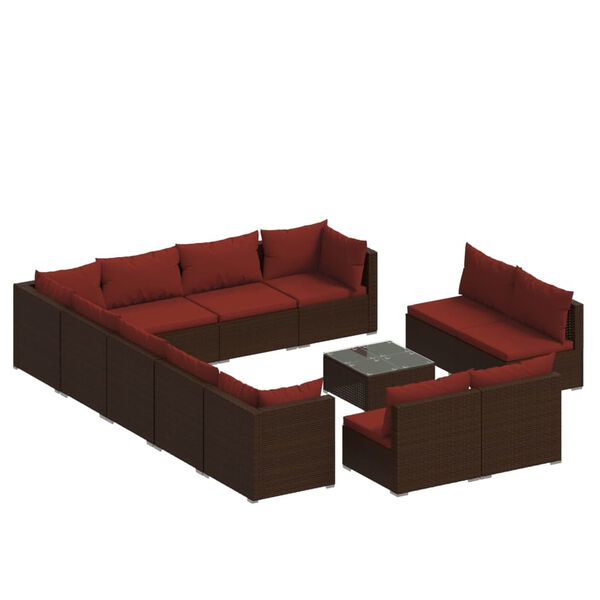 vidaXL Set Divani da Giardino 13 pz con Cuscini in Polyrattan Marrone