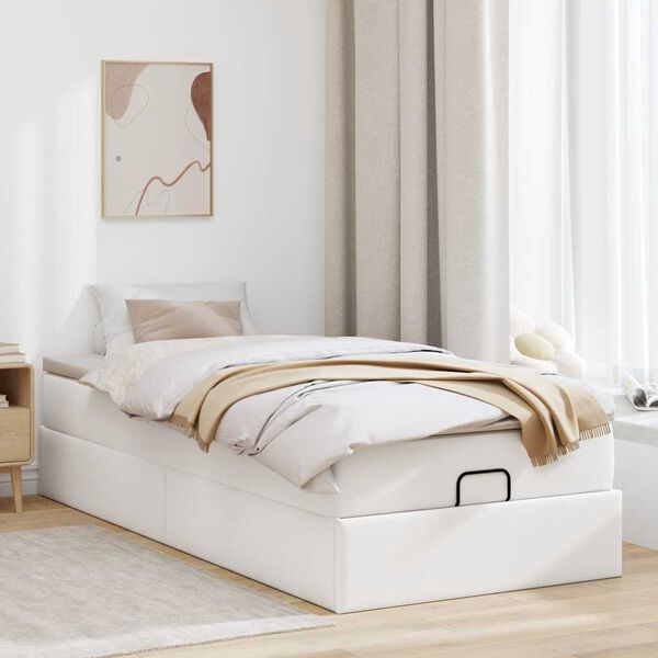 vidaXL Struttura Letto Pouf con Materasso Bianco 90x200 cm Similpelle