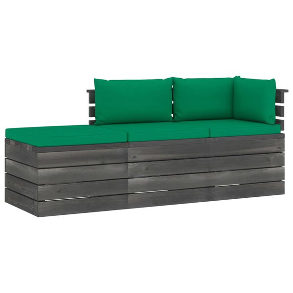 vidaXL Set Divani da Giardino su Pallet 3 pz con Cuscini Massello Pino