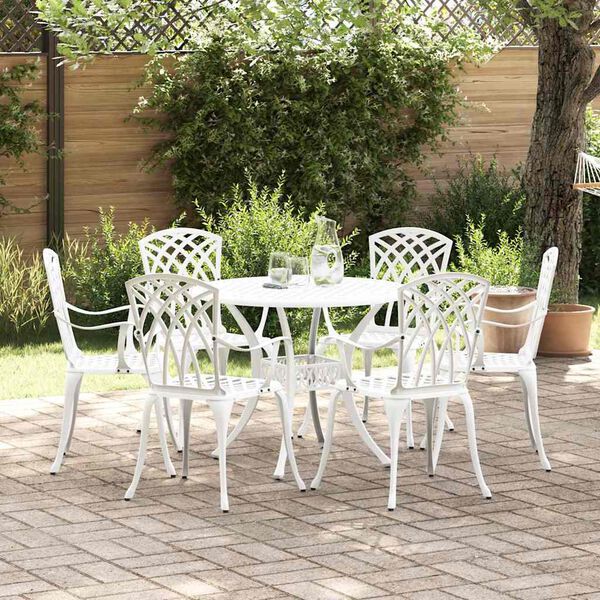 vidaXL Set da Pranzo per Giardino 7 pcs Bianco Alluminio