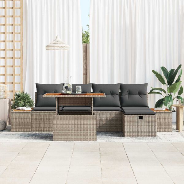 vidaXL Set Divano da Giardino con cuscino 6 pcs Grigio Poly Rattan