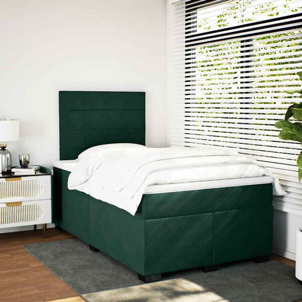 vidaXL Giroletto a Molle con Materasso Verde Scuro 120x190 cm Velluto