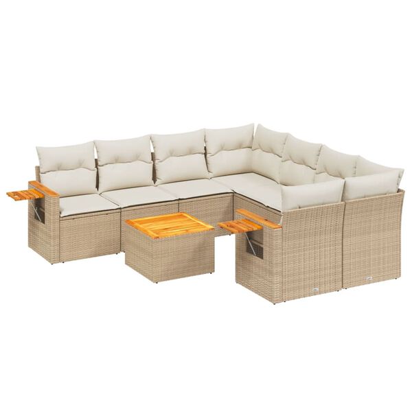 vidaXL Set Divano da Giardino 9 pz con Cuscini Beige in Polyrattan