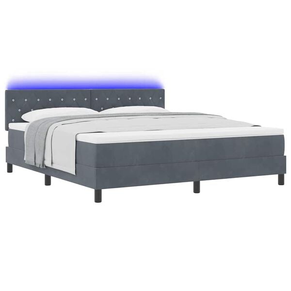 vidaXL Letto a Sorgente LED con led Grigio scuro 180 x 200 cm Velluto