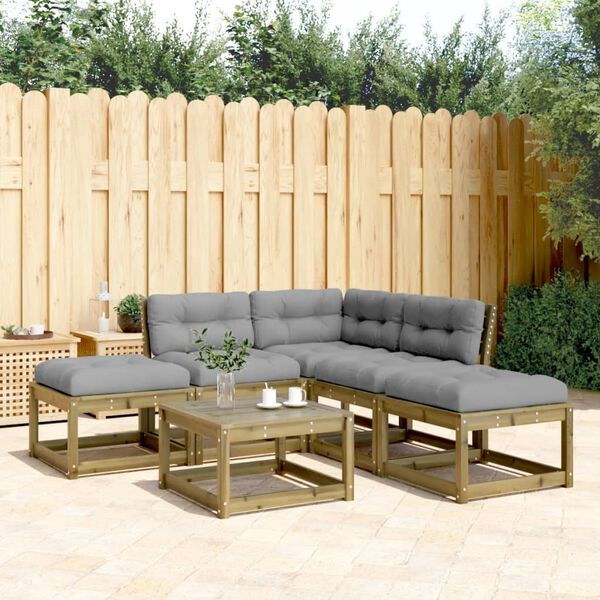 vidaXL Set Divani da Giardino 5pz con Cuscini Legno Impregnato di Pino