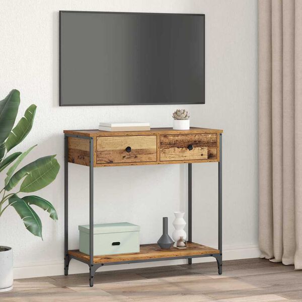 vidaXL Tavolo consolle con cassetto Legno vecchio 75 x 34,5 x 75 cm