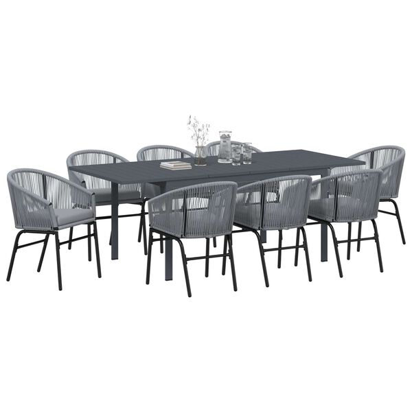 vidaXL Set da Pranzo per Giardino 9 pcs Grigio polyrattan
