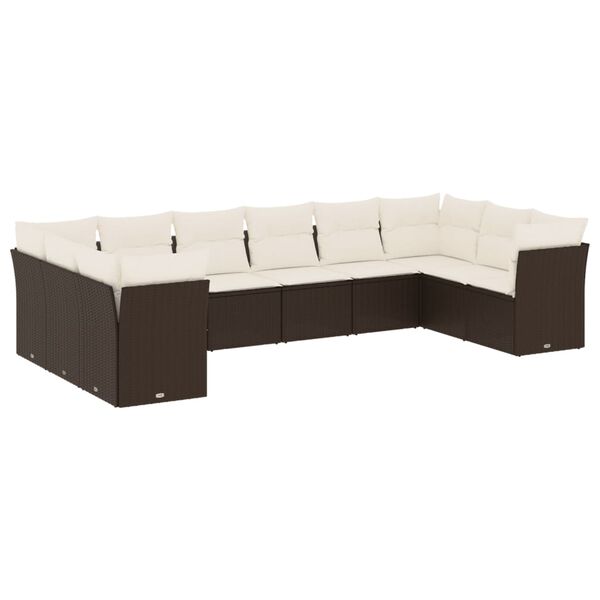 vidaXL Set Divani da Giardino 10pz con Cuscini in Polyrattan Marrone