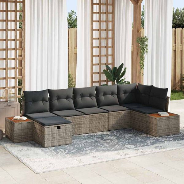 vidaXL Set Divano da Giardino con cuscino 7 pcs Grigio polyrattan