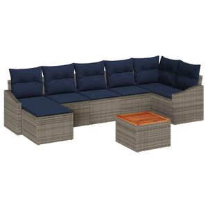 vidaXL Set Divano da Giardino 8 pcs Grigio e Blu Navy polyrattan