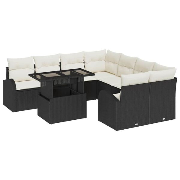 vidaXL Set Divano da Giardino 9 pcs Nero Rattan in Polipropilene