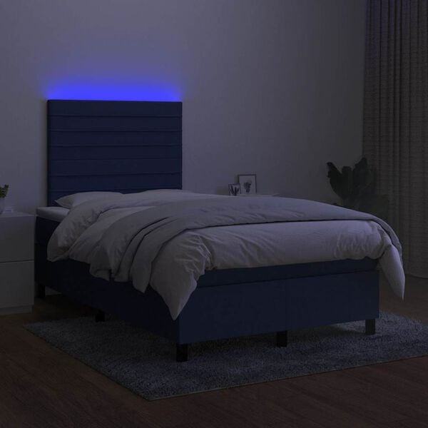 vidaXL Letto a Molle con Materasso e LED Blu 120x190 cm in Tessuto