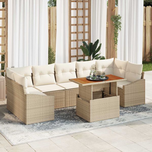 vidaXL Set Divano da Giardino con cuscino 8 pcs Beige e Crema