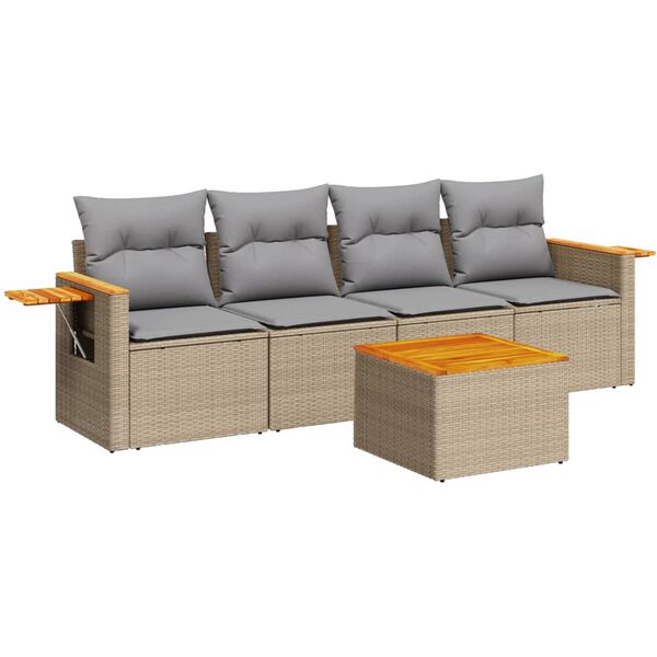 vidaXL Set Divano da Giardino 5 pz con Cuscini Beige in Polyrattan